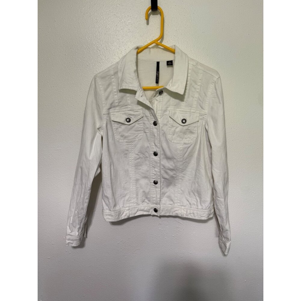 Skye's The Limit Jacket White Denim Button Front Womans S